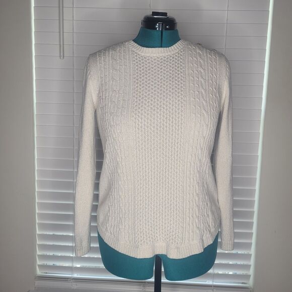 Charter Club Gold Metallic Cream Cable Knit Pullover Long Sleeved Sweater Size M - Picture 1 of 7
